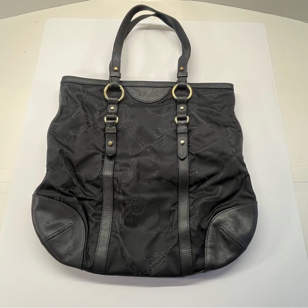 LAUREN Ralph Lauren | Nylon/ Leather Equestrian Wellington Bag Purse Tote Black